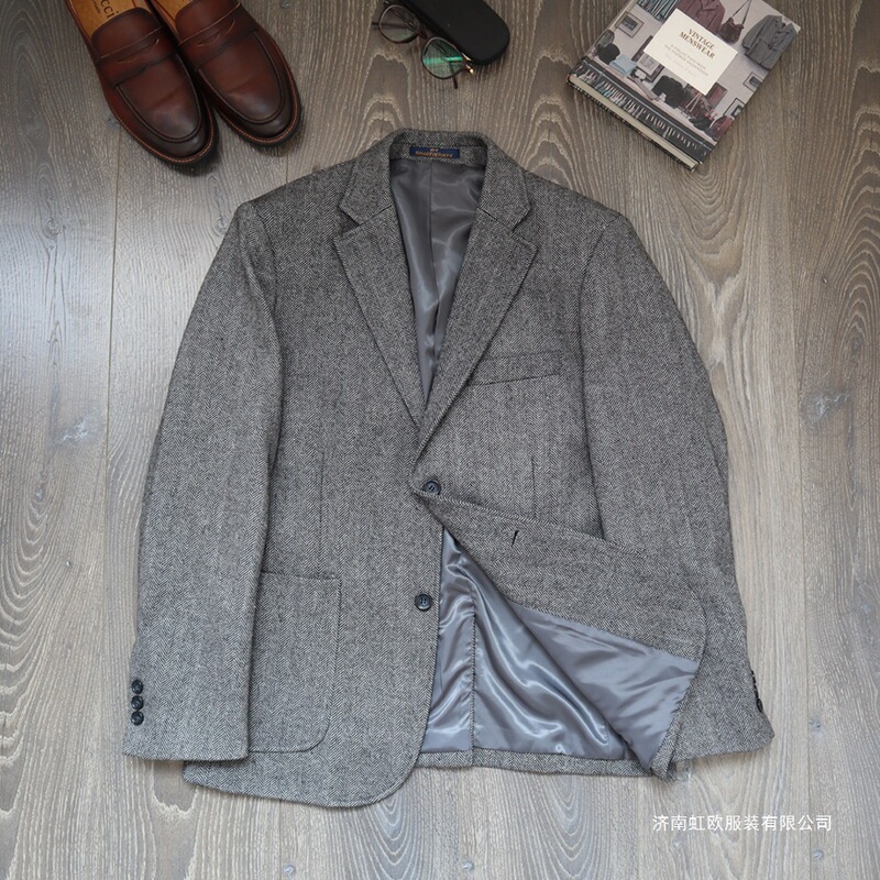 Autumn and Winter Wool Tweed Herringbone Pattern Plus-Size Suit Classic Casual Men's Suit Jacket Autumn and Winter Wool Tweed Herringbone Pattern Plus-Size Suit Classic Casual Men's Suit Jacket