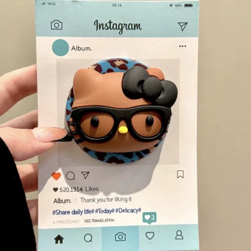 [Silicone Blue Brown Leopard Print Kitty Cat with Glasses] Magnetic Airbag Holder