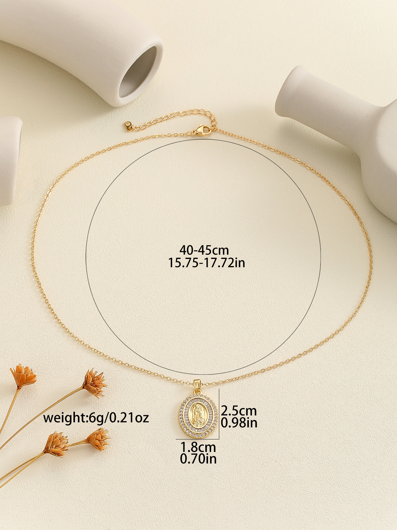 12g Weight Copper Pendant Material Zircon Inlay Material Pendant Necklace Classification Copper Chain Material 1 Piece Quantity Holiday, Daily Occasion Copper Material Human, Virgin Mary, Oval Pattern Women's Gender Inlay Design IG Style Style Copper Inlay Human Virgin Mary Oval Zircon Pendant Necklace 29