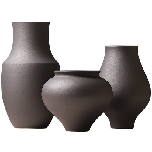 Black Ceramic Vase Creative Living Room Floral Arrangement Decor Designer Model Room Antique Shelf Ornament Minimalist Nordic