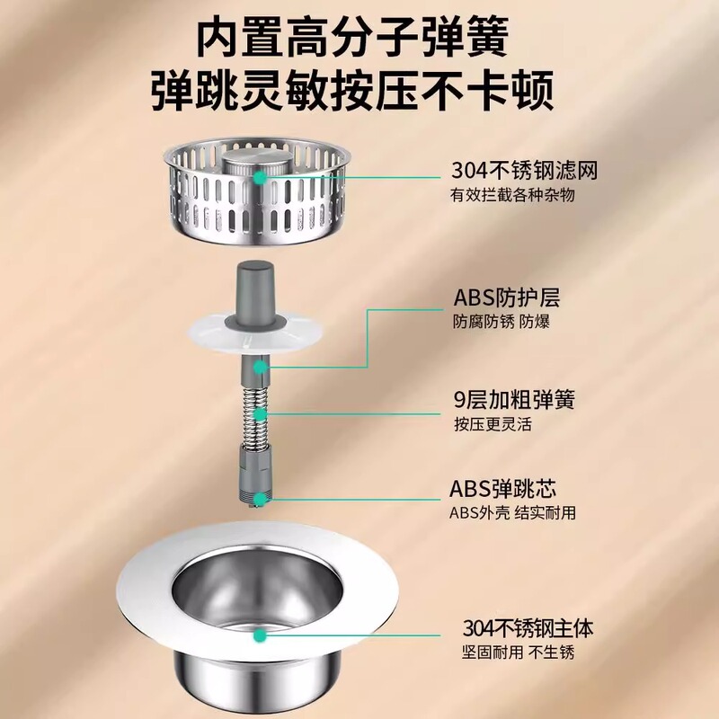 ステンレスキッチン水槽フィルタ押圧式バウンスコア下水器プール共通タイプ野菜洗浄器水漏れプラグ|undefined