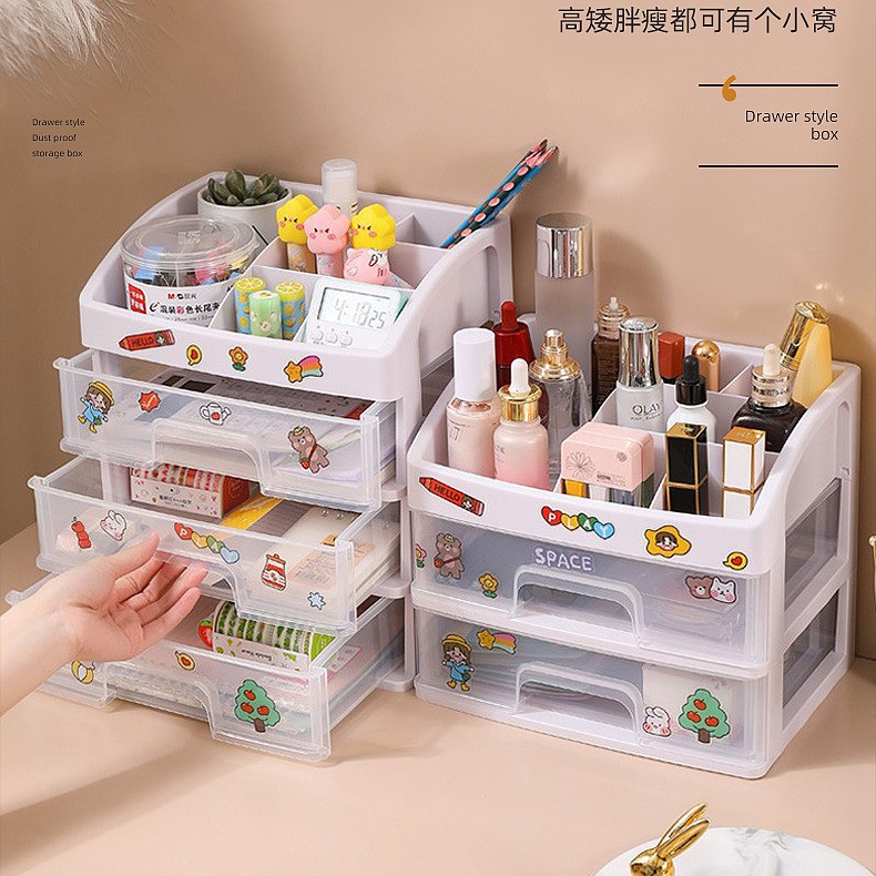 Organizador de cosméticos con cajones – para escritorio, transparente, a prueba de polvo, plástico