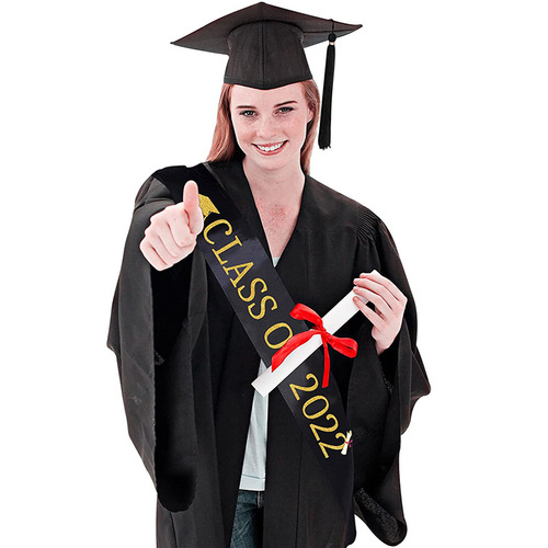 European and American graduation party crown shoulder strap ribbon 2-piece set alloy rhinestone letter headdress hair accessories graduated