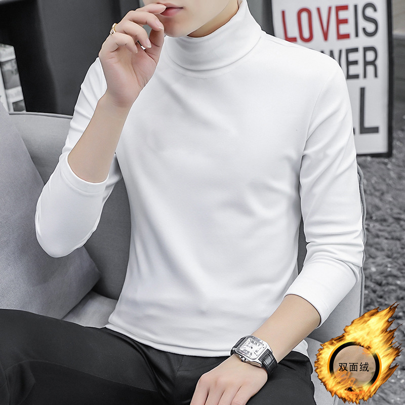 남자 겨울 터틀넥 단색 벨벳 기모 두꺼운 풀오버 티셔츠 청소년 슬림 남성용 따뜻한 탑
