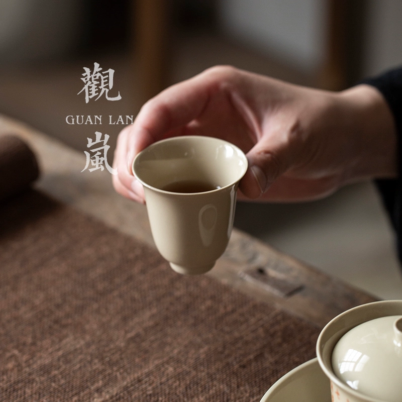 1E3113Y Handmade grass and wood gray kung fu tea cup tea cup main ceramic human cup single cup tea set tea cup bowl cup smell