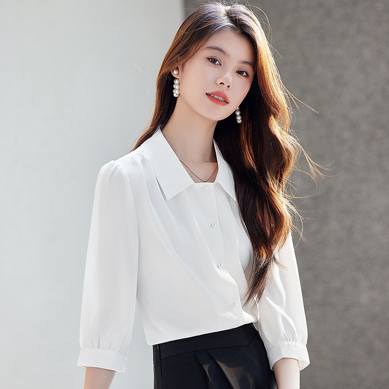 Thin Mid-Sleeve Shirt 2026 New Style Women's Summer Loose Casual Ol Work Shirt Elegant Goddess Style Top Summer