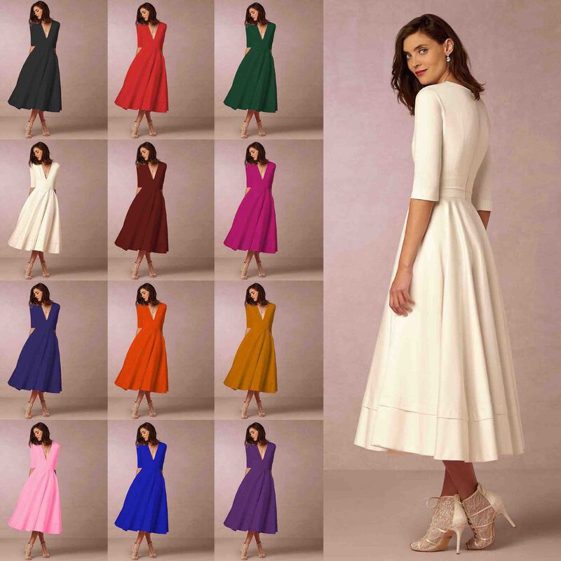 2026 New European and American Style Women's Evening Dress, Amazon Hot-Selling Sexy Deep V Mid-Sleeve Large Hem Dress 2026 New European and American Style Women's Evening Dress, Amazon Hot-Selling Sexy Deep V Mid-Sleeve Large Hem Dress