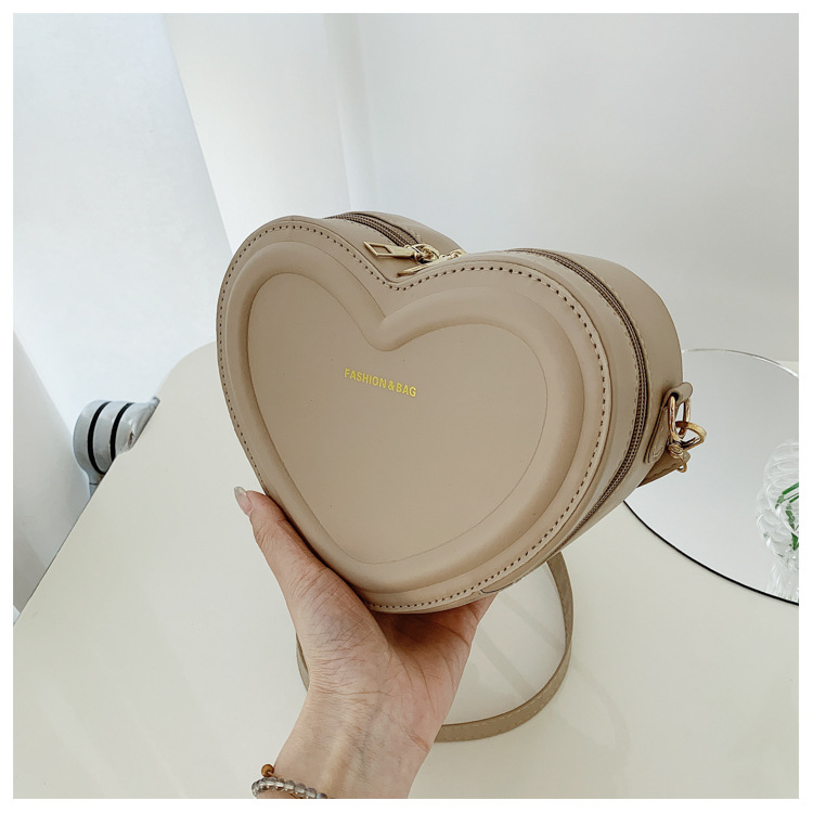 Heart-shaped Shape Small Size Women's Small Pu Leather Solid Color Fashion Heart-shaped Zipper Crossbody Bag