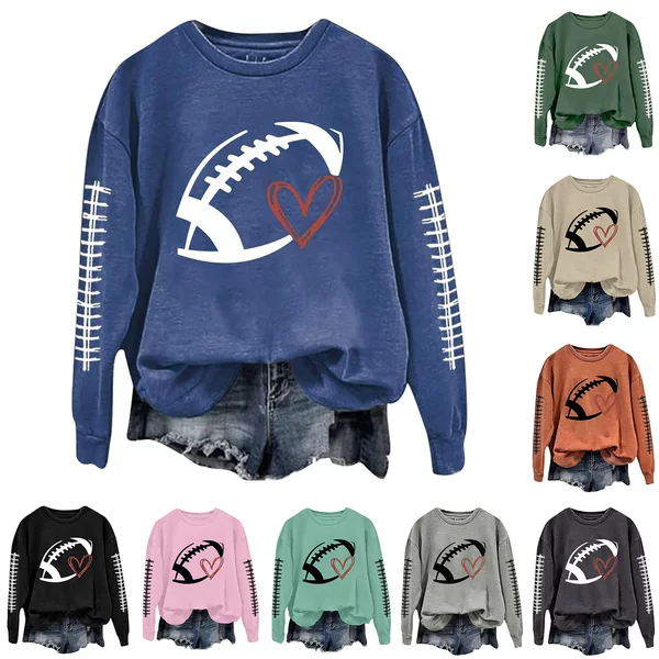 2025 Cross-Border New Women's Sweatshirt Rugby Print Sports Pullover Hoodie Round Neck Long Sleeve Casual Sweatshirt