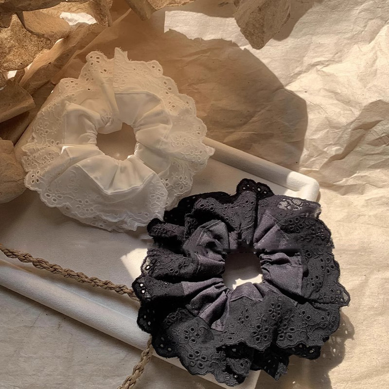 Anillo de cabello retrógrado francés de encaje de intestino grande de alta calidad femenina baja cola de caballo cabeza cuerda de cabello adornos de cabello de flores atados cabeza cuerda de cabello de banda de goma