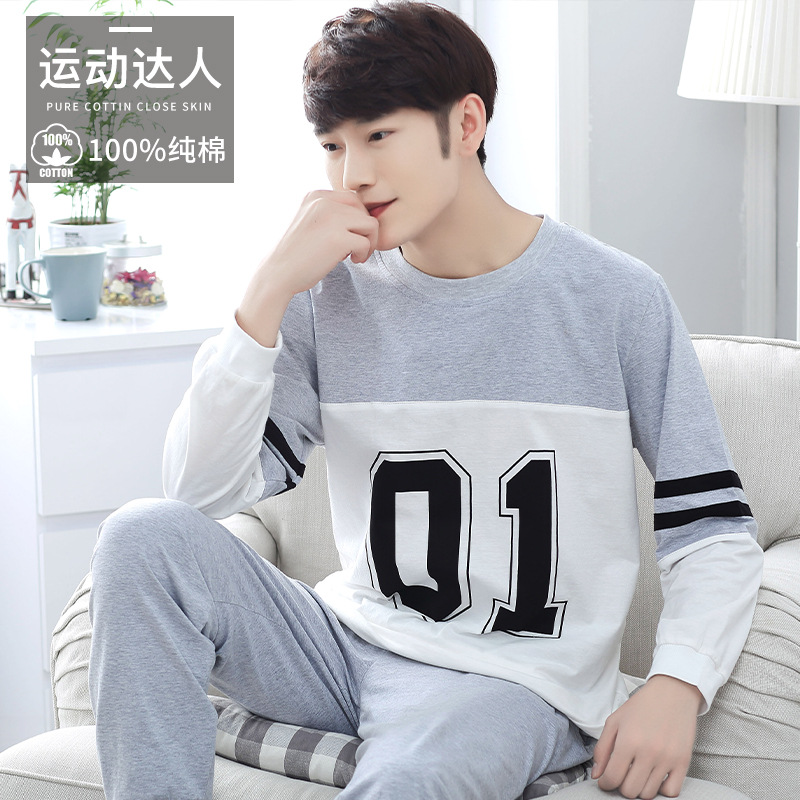 Pijamas de los hombres primavera y otoño más tamaño % algodón manga larga 2022 nuevo traje casual desgaste del hogar se puede usar fuera