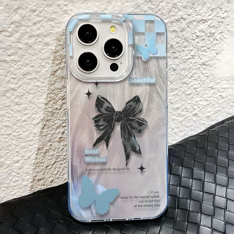 Blue Butterfly English подходит для Apple 16promax перо марля серебро 14 15 маленький свежий 13pro жесткая оболочка 16 большой отверстие 11