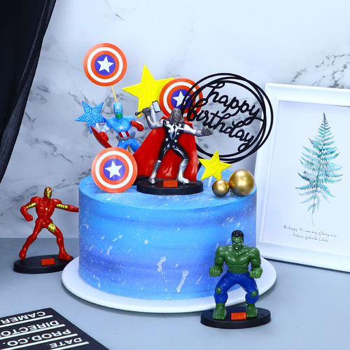 Baking cake decoration, Captain America shield five-pointed star plug-in, colorful five-pointed star plug-in, birthday decoration