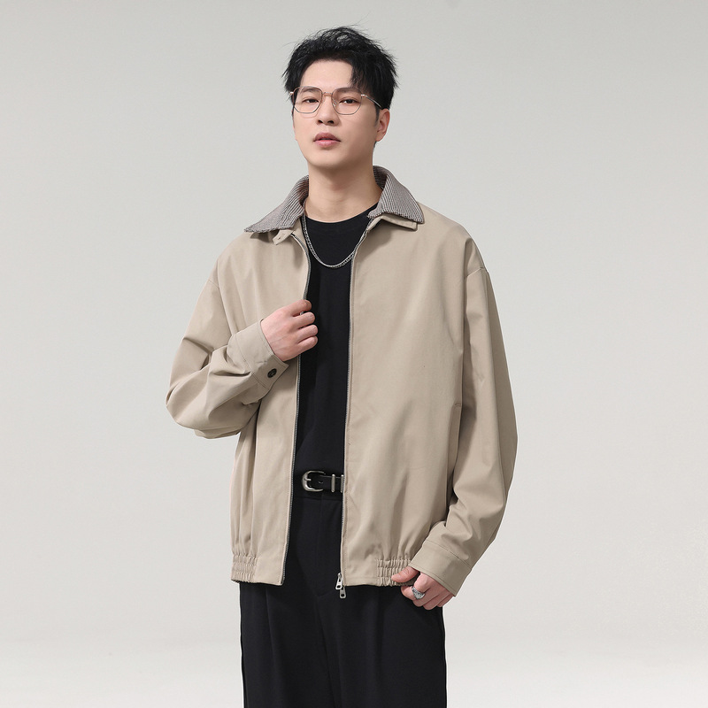 New Fashion Designer Vintage Turn-down Collar Work Jacket for Men, New Winter Simple Versatile Khaki Coat