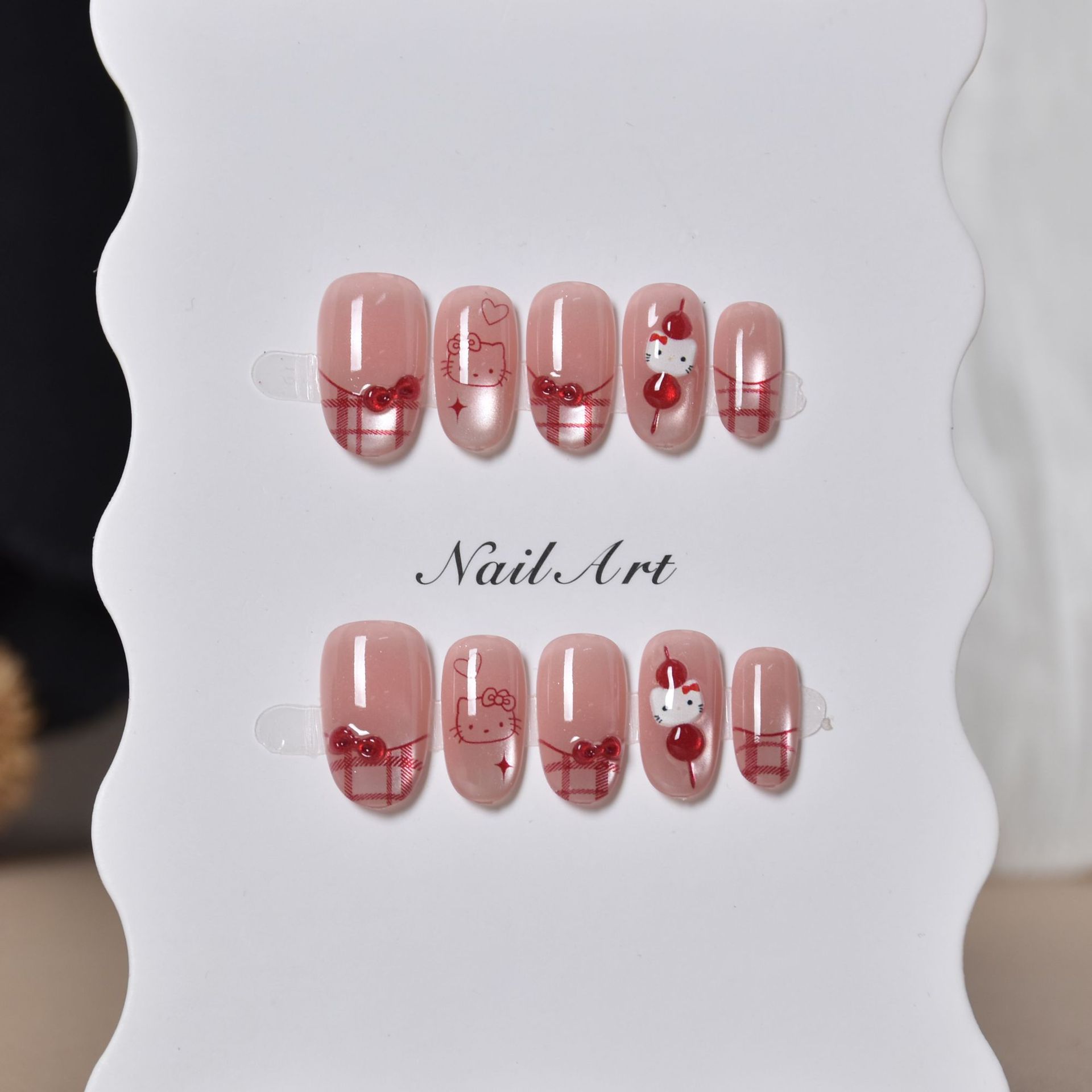 Elíptico corto para usar uñas de gato ojos franceses uñas arco KT gatos lindos productos de uñas desmontables blanqueamiento