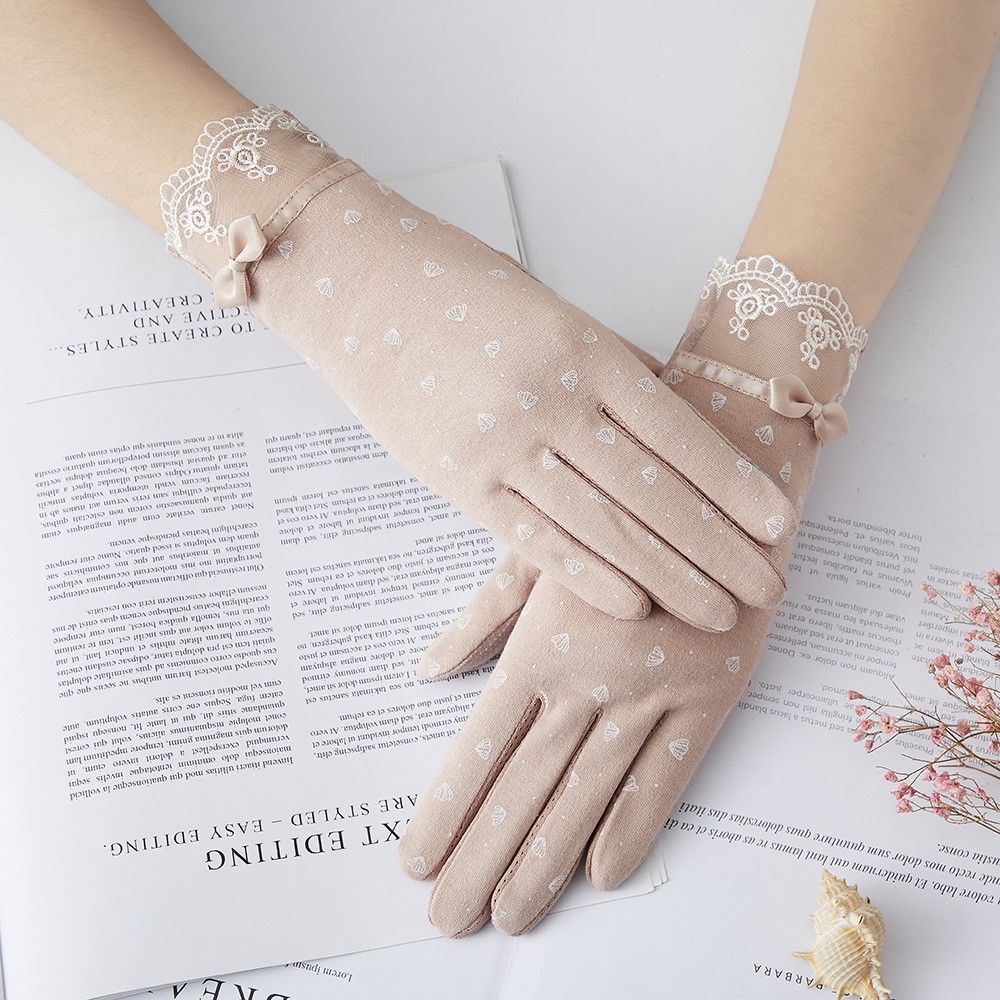Guantes de protección solar para mujer nueva primavera y verano conducción estilo coreano encaje arco montar antideslizante guantes de pantalla táctil delgada