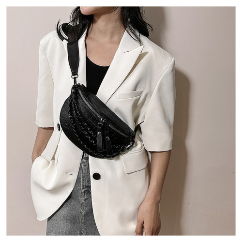 Super hot chest bag  new Korean style fashionable chain women's waist bag wide shoulder strap bundy small bag