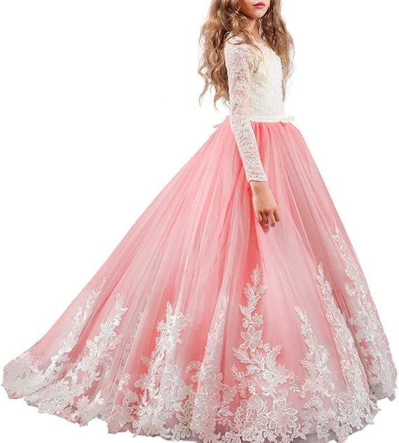 Ropa transfronteriza para niños nuevos Comercio exterior Encaje europeo y americano Manga larga Pequeño vestido de novia de niña de flores pequeñas Pettiskirt de niñas