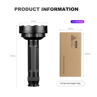 Cross-Border Uv Purple Light Flashlight Factory Wholesale Counterfeit Money Detector Fluorescent Mask Detection Lamp Pet Urine Stain Ultraviolet Lamp (UV fənərlər) - tl-uv128b-boxbattery-holder2tail-rope