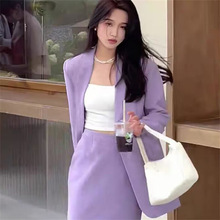 2025秋季新款气质时尚韩版简约无领西装长裙两件套原创设计感女