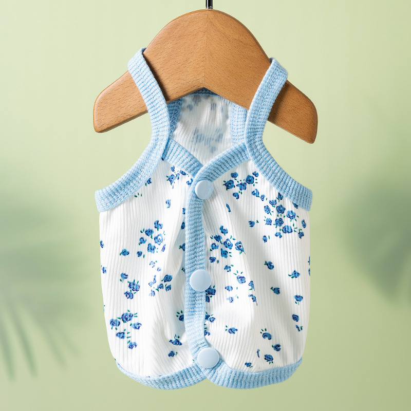 Primavera y verano gatos lindos transpirables delgados claras pequeñas flores de cabina perros Teddy perros pequeños mascotas ropa de gato