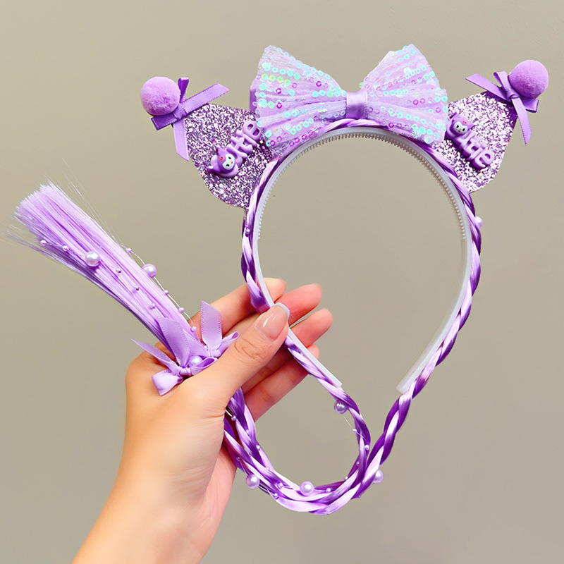 Niñas niñas lindas pelucas Sanrio trenzas prensas de cabello bandos de cabello princesa adornos de cabello de dibujos animados Koolomi arco de cabello bandos