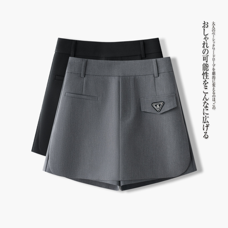 Women's Culottes 2025 New Suit Fabric Shorts Gray One-Piece Fake Two-Piece Design Autum Versatile Culottes