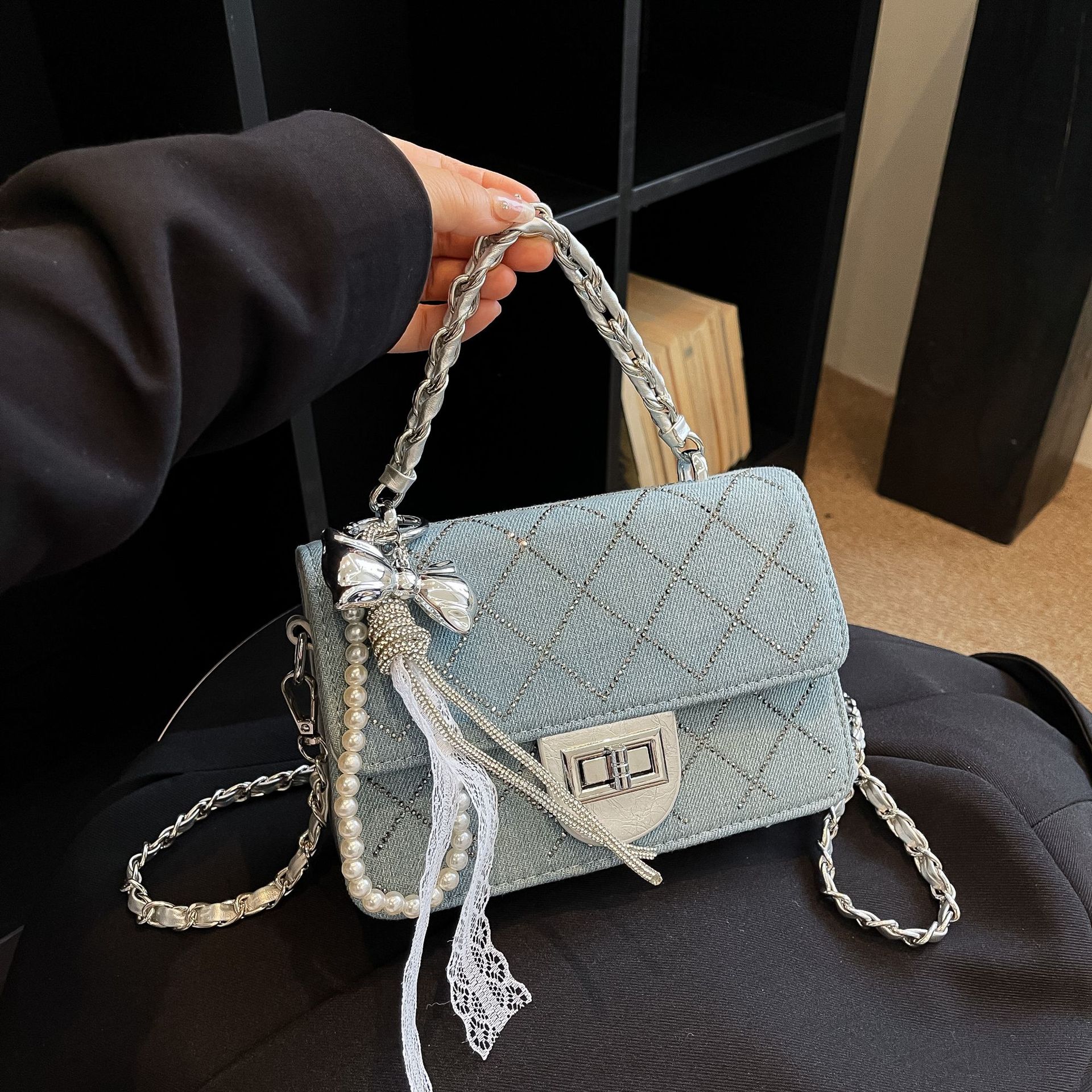Bolso de cadena de diamantes transfronterizos, bolso de estilo coreano, bolso de hombro diario, bolso de estilo de moda, bolso de mochila.
