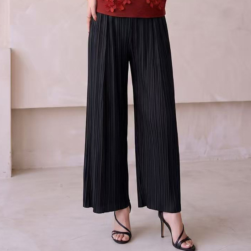 Miyake pleated pants, women's wide-leg pants, autumn collection, elastic waistband, flowing fabric, wide hem, loose fit, versatile straight-leg pants, casual long pants Miyake pleated pants, women's wide-leg pants, autumn collection, elastic waistband, flowing fabric, wide hem, loose fit, versatile straight-leg pants, casual long pants