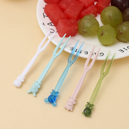 Disposable fruit fork wholesale 12 zodiac Chinese style 50-pack thickened two-tooth fruit cake snack fork