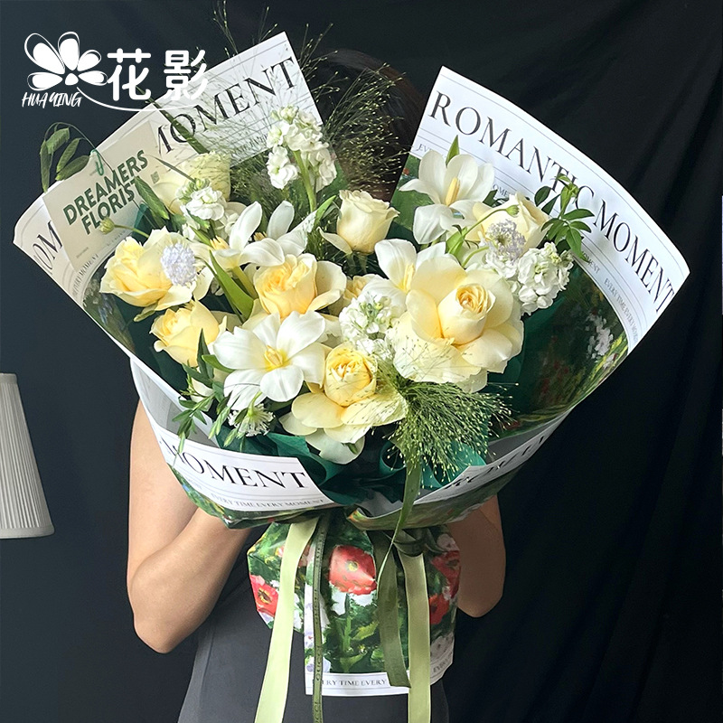 花影浪漫时刻包装纸花店情人节花束礼物花艺包花纸艺术海报油画纸