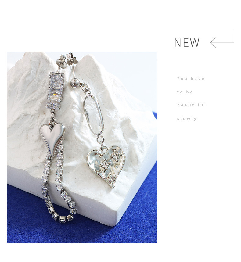 Fashion Heart Shape Titanium Steel Copper Plating Inlay Zircon Drop Earrings 1 Pair