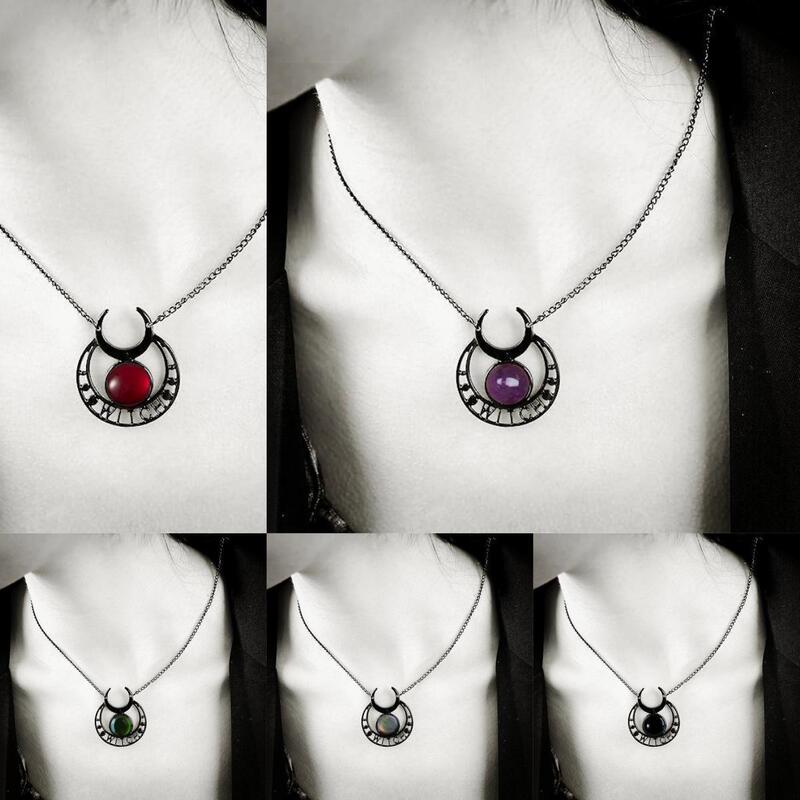 Eucalyptus Cross-border New Gothic Black Crescent Necklace Witchcraft Five-pointed Star Necklace Halloween Christmas New Year