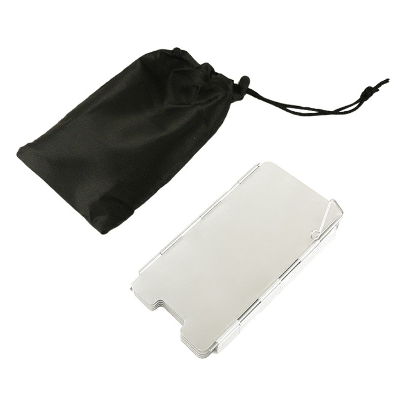 Acampar al aire libre olla estufa cabeza parabrisas 9 unidades mini portátil plegable a prueba de viento tablero con perno con bolsa de tela