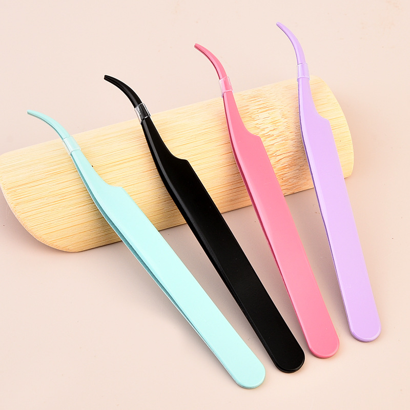 Eyelash Tweezers for Beginners, False Eyelash Tweezers, Eyelash Extension Applicator Tool, Round-Headed Tool Clip