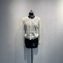 「重工钩花」MD清透蕾丝肌理针织亚麻混纺长袖白色开衫外套25秋女