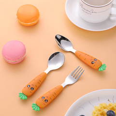 304ステンレス子供食器セットクリエイティブ漫画大根スプーンフォーク泥スクレーパースプーン赤ちゃんお食事スプーンフォーク