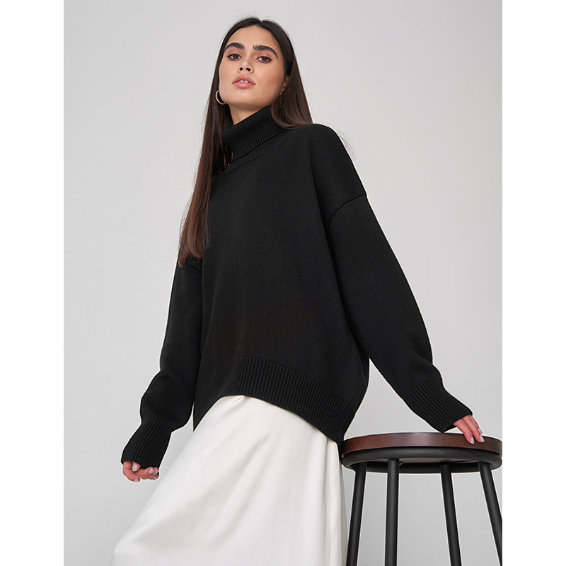 Women's Clothing solid color turtleneck sweater autumn and winter comfortable loose classic versatile style temperament pullover sweater_voghion.com