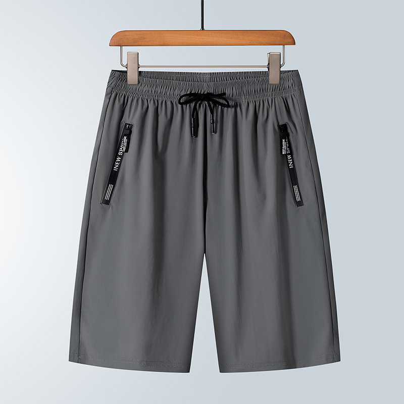 Pantalones cortos de hielo delgados de verano para hombres, bolsas de cremallera, cinturón elástico, correa, pantalones de hielo secos rápidos de tamaño grande para hombres