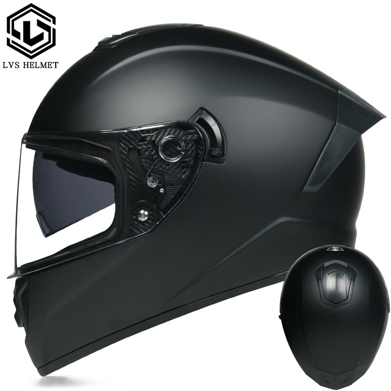 Coche eléctrico con casco completo, casco completo de otoño e invierno, coche eléctrico de carreras de imitación, coche eléctrico masculino, caballero, doble lente, cola larga