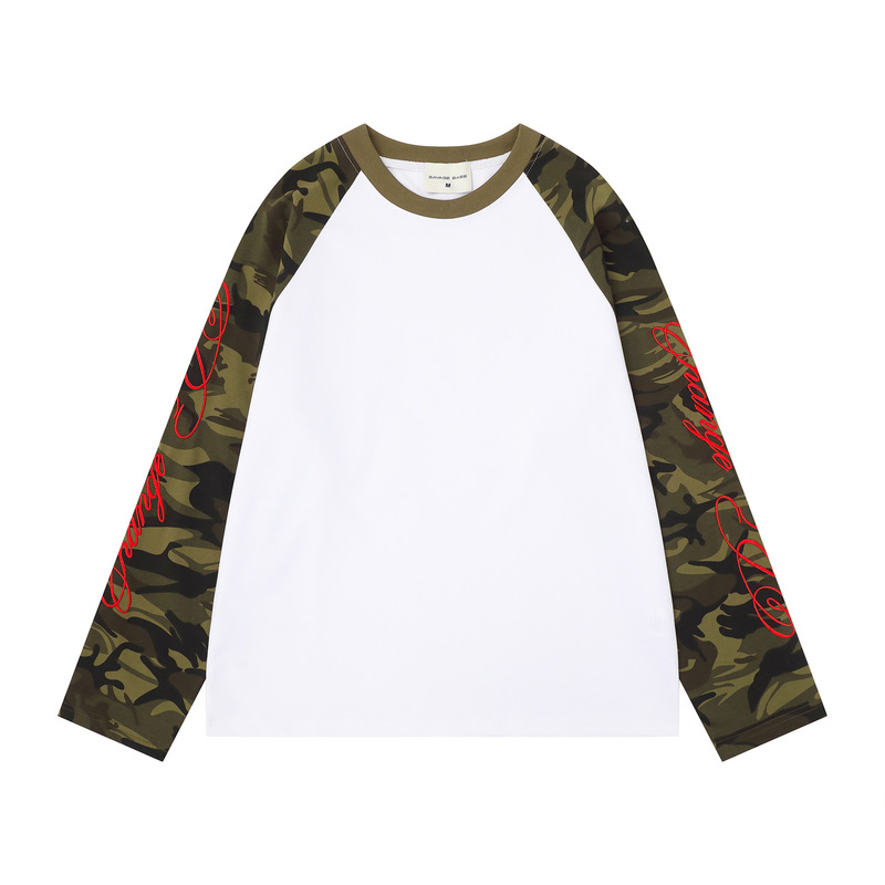Zongchi Clothing American Retro Trend Simple Style Camouflage Patchwork Embroidered Loose Casual Unisex Spring/Summer Long Sleeve T-Shirt Zongchi Clothing American Retro Trend Simple Style Camouflage Patchwork Embroidered Loose Casual Unisex Spring/Summer Long Sleeve T-Shirt