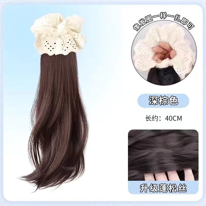 Peruca de cola de caballo femenina simulación lateral simple bajo arco de cola de caballo anillo de cabello flor de pera micro-roll natural red falsa cola de caballo
