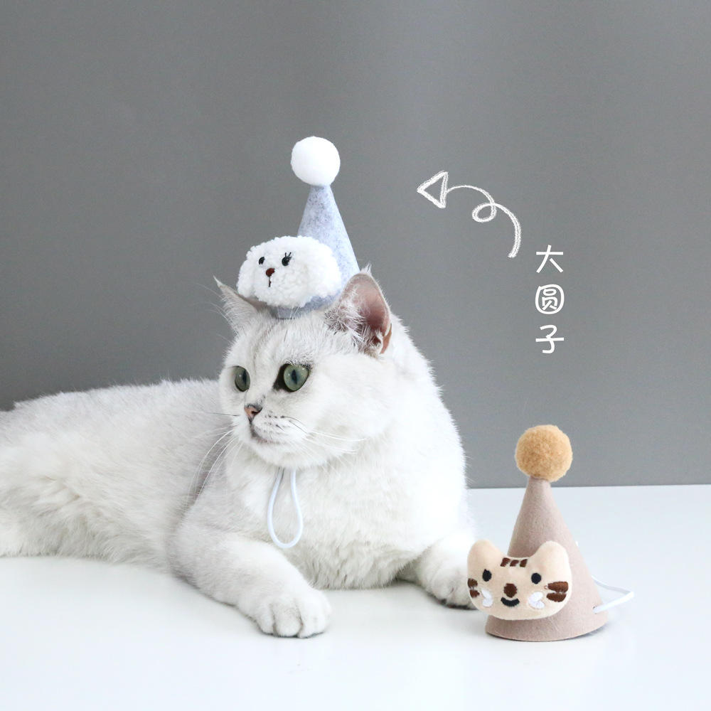 Mascota gato peluche perro cumpleaños sombrero bola tridimensional sombrero felpa muñeca de dibujos animados Navidad señaló sombrero tocado