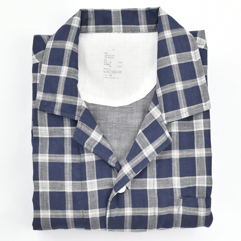 DL870 딥 네이비 plaid_남성용 더블 원사 긴 소매 바지 위아래로 세트