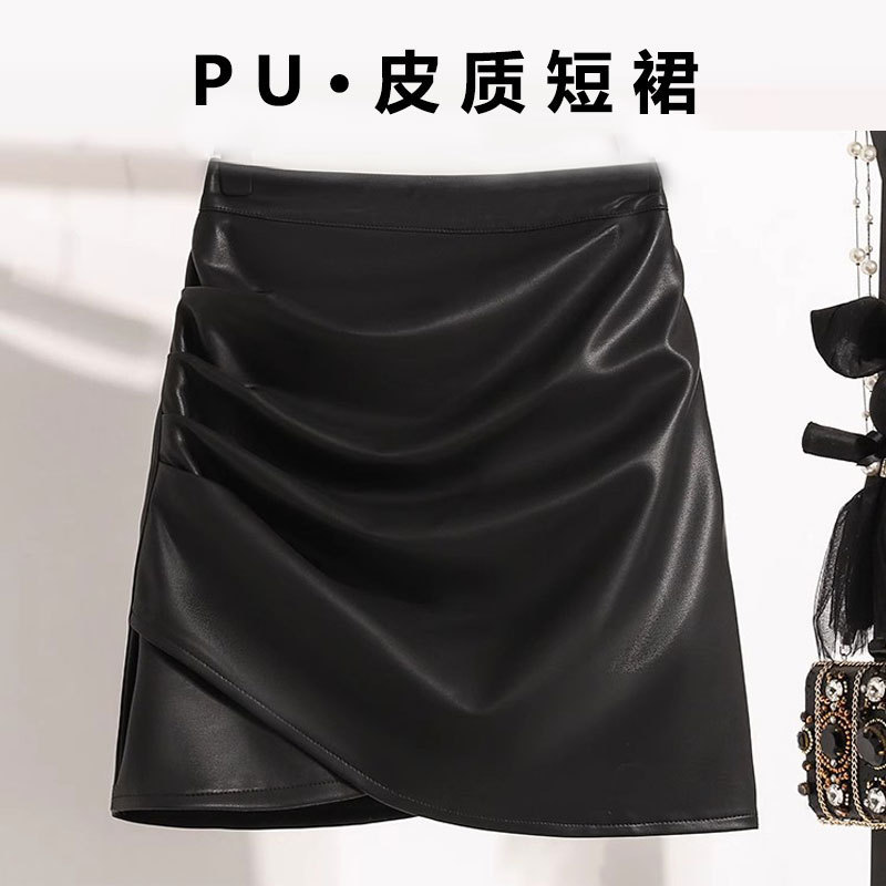 pu皮秋冬a字棕色包臀裙短裙新款黑色半身裙女高腰显瘦中老年爆款