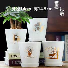 花盆陶瓷大号特大号室内带托盘白色绿萝简约家用多肉花盆