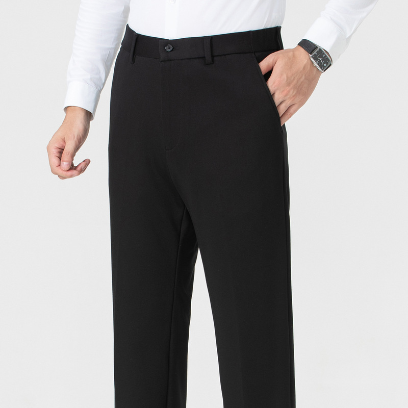 Brand-name men's trousers for middle-aged executives, featuring a sophisticated look for autumn and winter, made from high-quality long-staple cotton, wrinkle-resistant, and suitable for business or casual wear, with a blend of wool and silk Brand-name men's trousers for middle-aged executives, featuring a sophisticated look for autumn and winter, made from high-quality long-staple cotton, wrinkle-resistant, and suitable for business or casual wear, with a blend of wool and silk