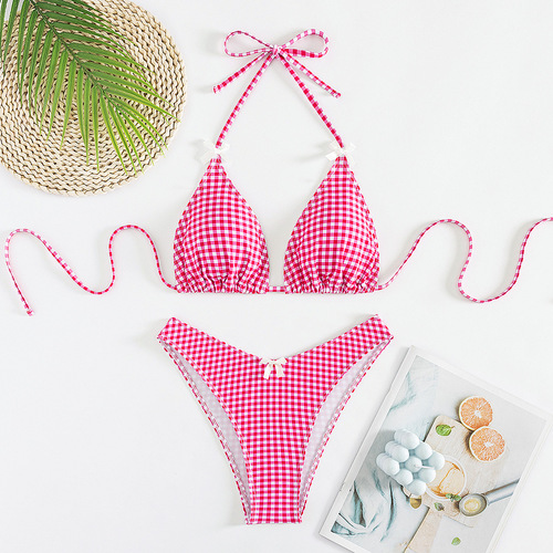 2024 new split plaid printed strap bikini