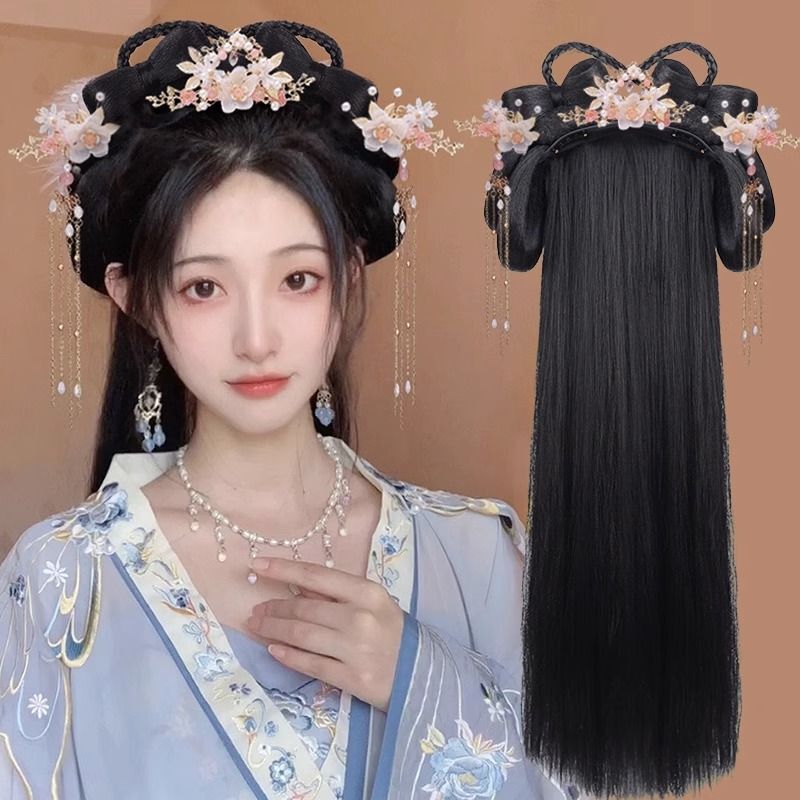 Hanfu Wig with Integrated Hairband, Ancient Style Updo Bun, Traditional Costume Wig with Padding, Hanfu Hairstyle