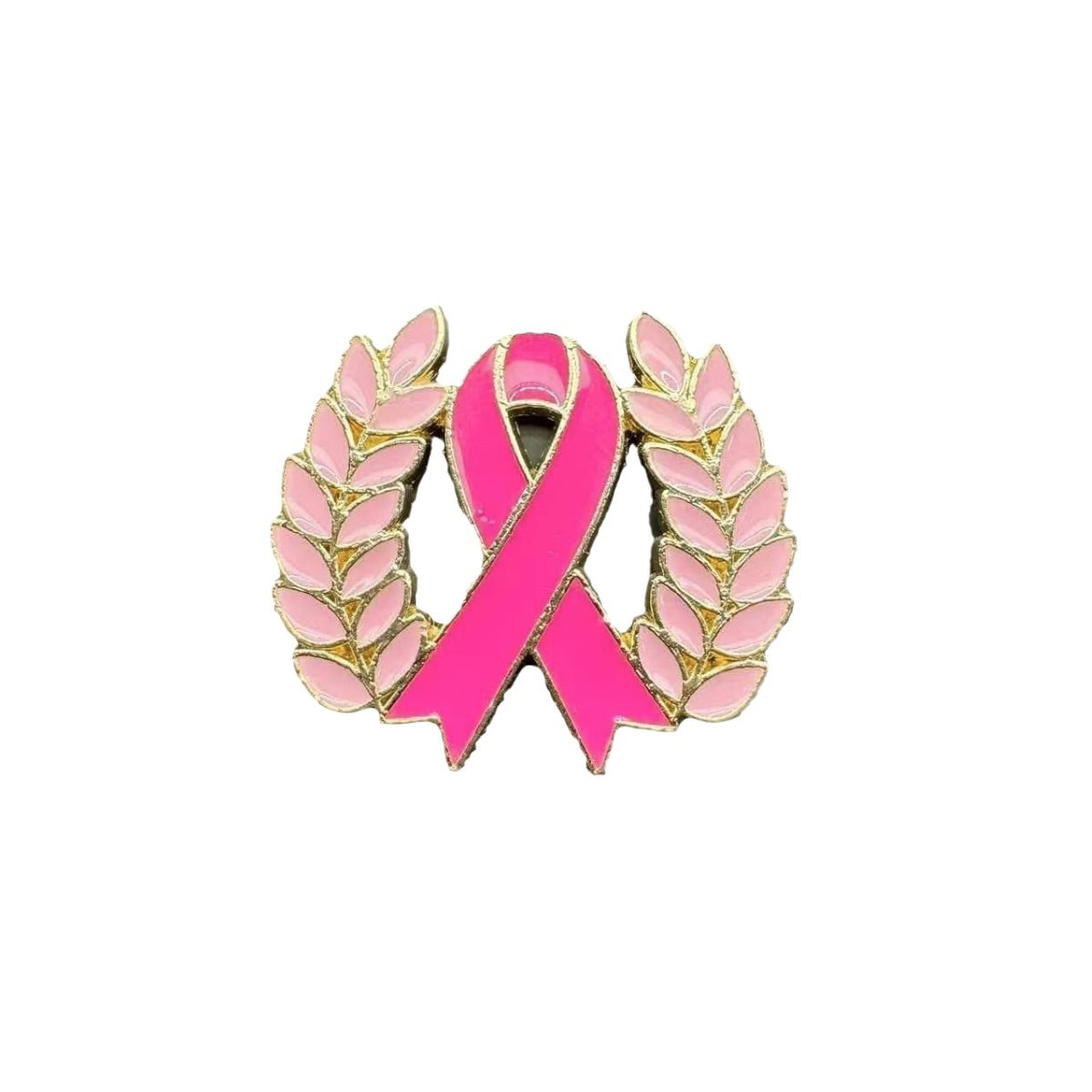 Broche promotionnelle avec logo du Ruban Rose International, symbole de sensibilisation au cancer du sein_voghion.com
